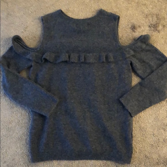 Loft | Open Shoulder Ruffle Navy Sweater - Picture 3 of 8